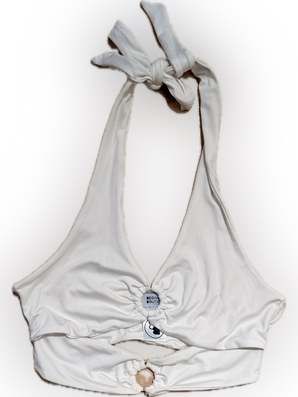 Beginning Boutique White Halter Crop Top with Front Rings